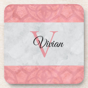 Posavasos Monogramación De Batik Rosa Ruddy Y Acuarela Gris