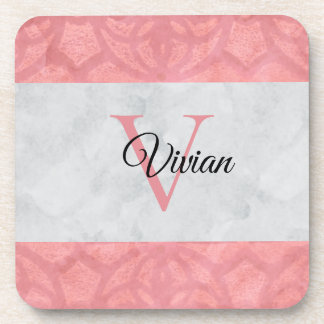 Posavasos Monogramación De Batik Rosa Ruddy Y Acuarela Gris