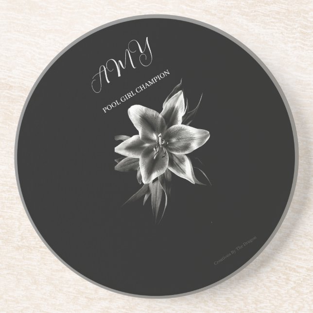 Posavasos Monogramado Black And Write Lily Sandstone Coaster (Frente)