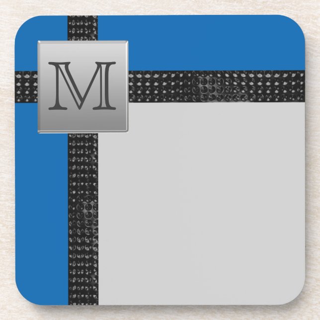 Posavasos Monogramado Blue Black Gray Coaster Set (6) (Frente)