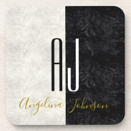 Posavasos Monogramado de Iniciales Modernas en Blanco y Negr