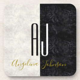Posavasos Monogramado de Iniciales Modernas en Blanco y Negr