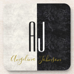 Posavasos Monogramado de Iniciales Modernas en Blanco y Negr