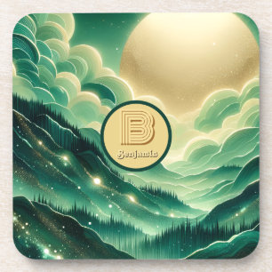 Posavasos Monogramado del Purpurina Gradient Emerald Kelly G