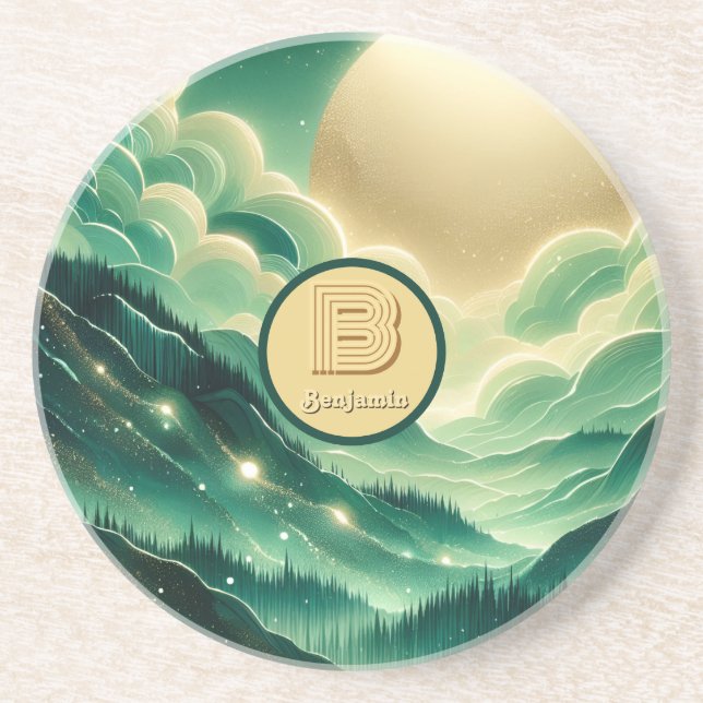 Posavasos Monogramado del Purpurina Gradient Emerald Kelly G (Frente)