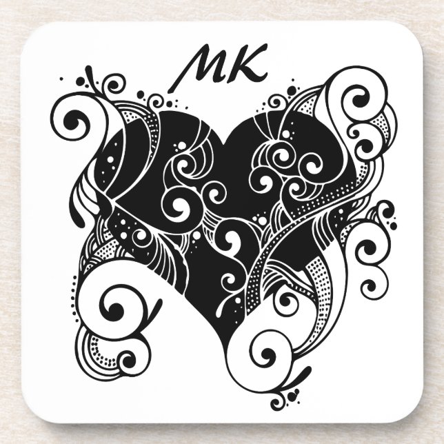 Posavasos Monogramado en blanco y negro con tatuaje para el  (Frente)
