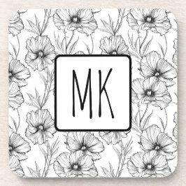 Posavasos Monogramado floral blanco y negro moderno