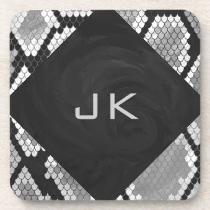 Posavasos Monogramado gris, blanco y negro piel de serpiente
