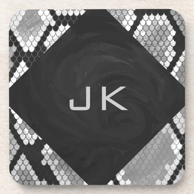 Posavasos Monogramado gris, blanco y negro piel de serpiente (Frente)