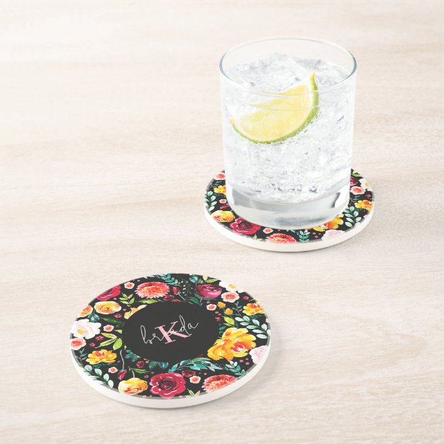 Posavasos Monogramas del patrón de flores de jardín inglesas (Lado)