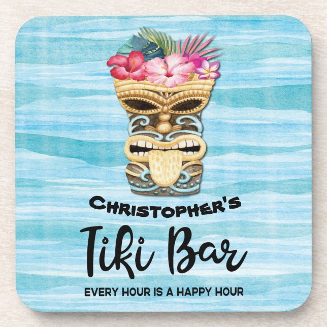 Posavasos Monogramed Funny Beach Tiki Bar Fiesta (Frente)