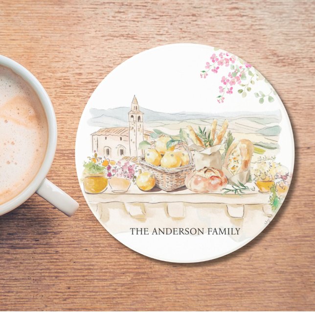 Posavasos Monogrammed Watercolor Tuscany Mediterranean Italy (In situ)