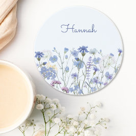 Posavasos Monogramo Blue Watercolor Wildflower Meadow