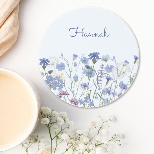 Posavasos Monogramo Blue Watercolor Wildflower Meadow (In situ)