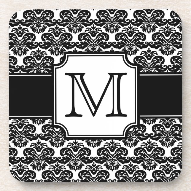 Posavasos Monogramo de moda de la montaña rusa de Damask (Frente)
