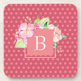 Posavasos Monogramo Femenino Pink Dots & Pink Coral Floral