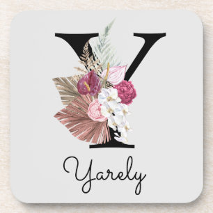 Posavasos Monogramo Y Pink Boho Floral