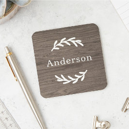 Posavasos Monomograma de nombre de laurel de madera gris rús