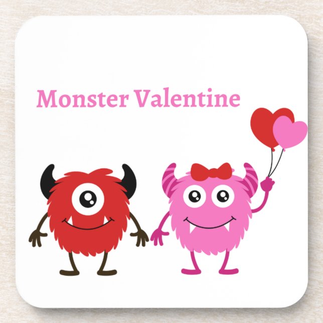 Posavasos Monster Valentine con dos monstruos adorables (Frente)