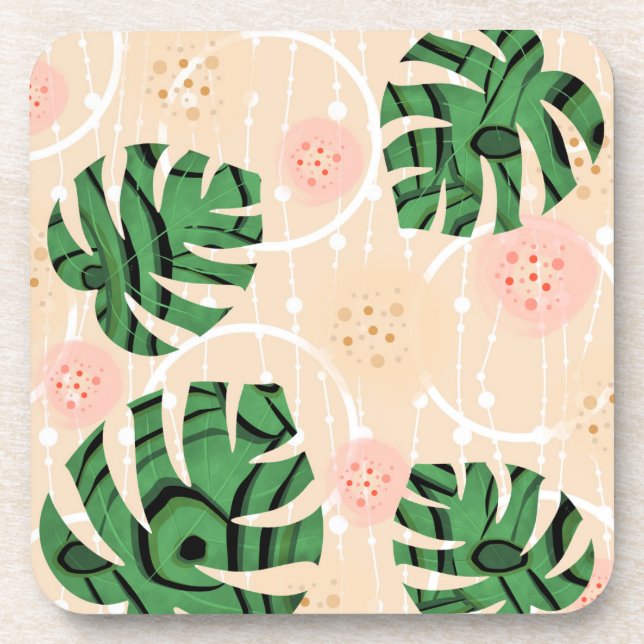 Posavasos Monstera deja en rosa. (Frente)