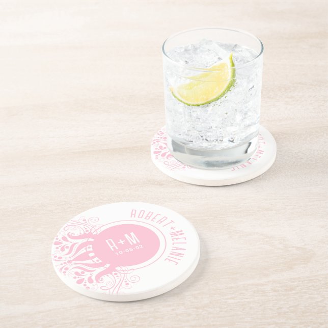 Posavasos Monstruo Boda de acento floral rosa (Lado)