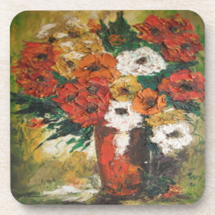 Posavasos Monstruo de Cork Set Ann Hayes Flores Rojas Mezcla