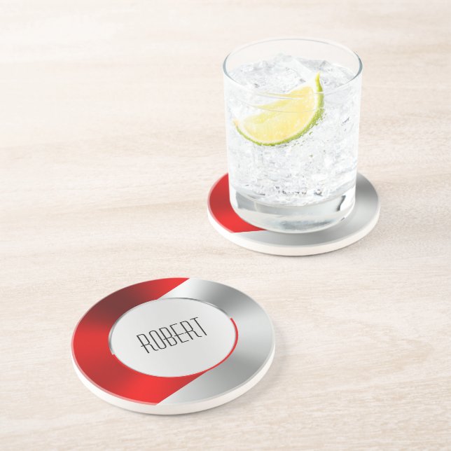 Posavasos Monstruo de diseño geométrico metálico rojo y plat (Lado)