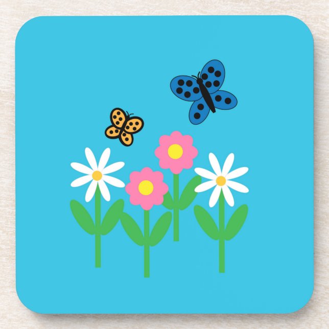 Posavasos Monstruo de flores y mariposas (plástico duro) (Frente)