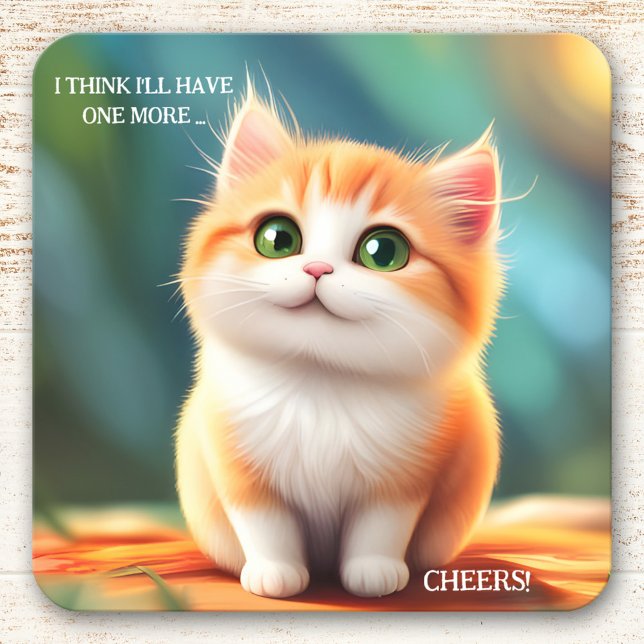 Posavasos Monstruo de gato divertida y colorida (Funny coaster featuring a colorful image of a kitty, contemplating another drink (or two ...))