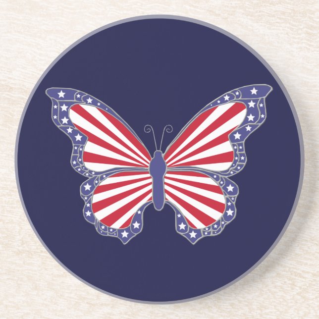 Posavasos Monstruo De Mariposa Azul Y Blanco Rojo Patriótico (Frente)
