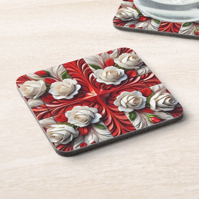 Posavasos Monstruo de plástico duro con diseño de Rosas ingl (Lado Izquierdo)