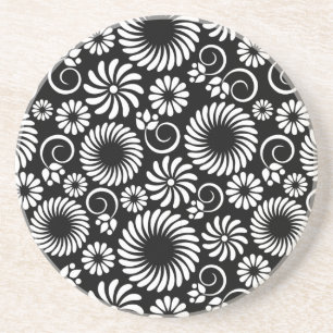 Posavasos Monstruo floral blanco y negro