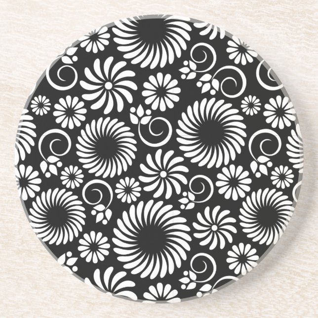 Posavasos Monstruo floral blanco y negro (Frente)
