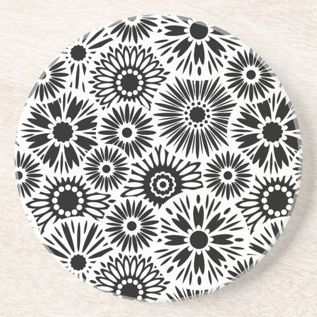 Posavasos Monstruo floral blanco y negro (Frente)