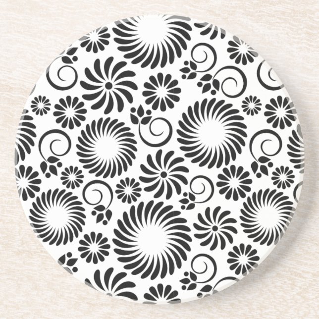Posavasos Monstruo floral blanco y negro (Frente)