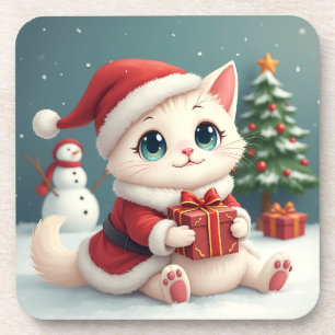 Posavasos Monstruo para gatos de Navidades blancos