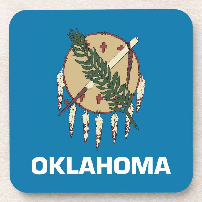 Posavasos Monstruo plástico duro con bandera de Oklahoma, EE (Frente)