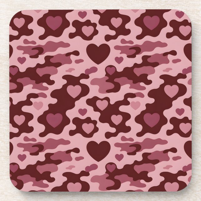 Posavasos Montaje de montaña de camo en los corazones rosado (Frente)