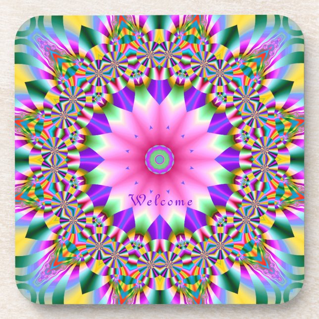 Posavasos Montaje de montaña - Flor artística en diseño geom (Frente)