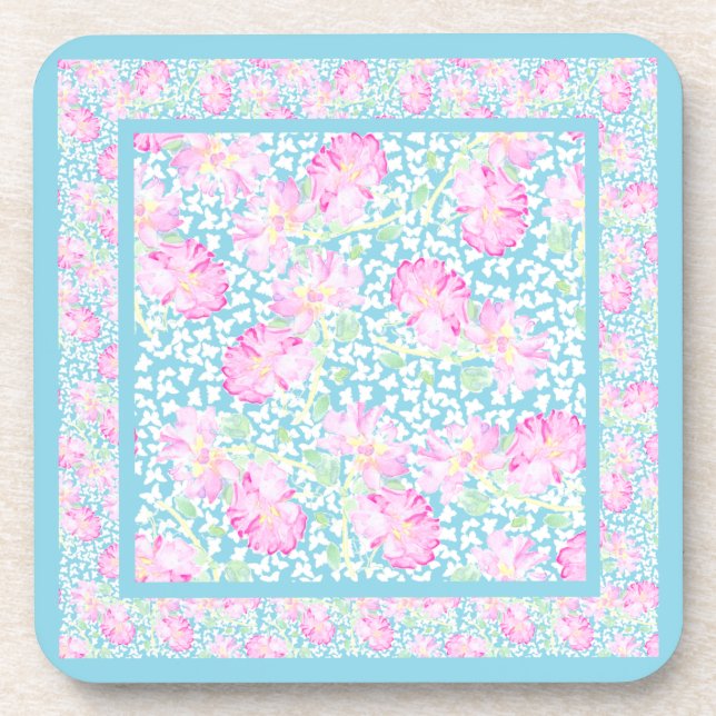 Posavasos Montaje de tiras de corcho: mariposas blancas rosa (Frente)