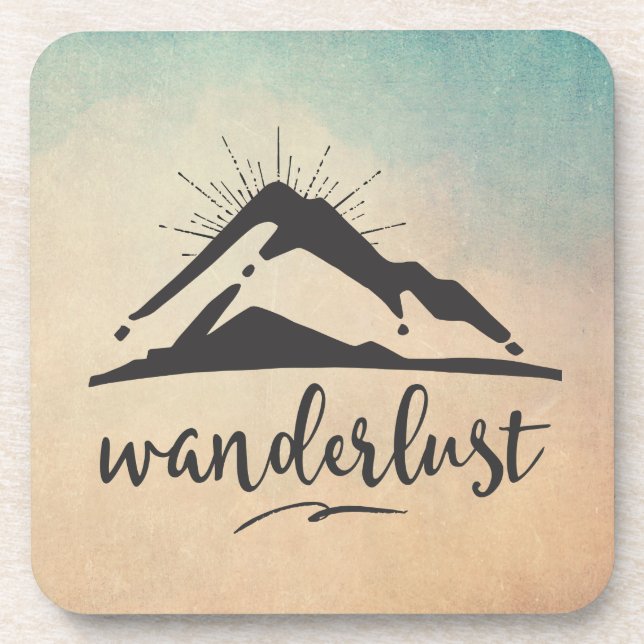 Posavasos Montaña con Sunrays y tipografía de Wanderlust (Frente)