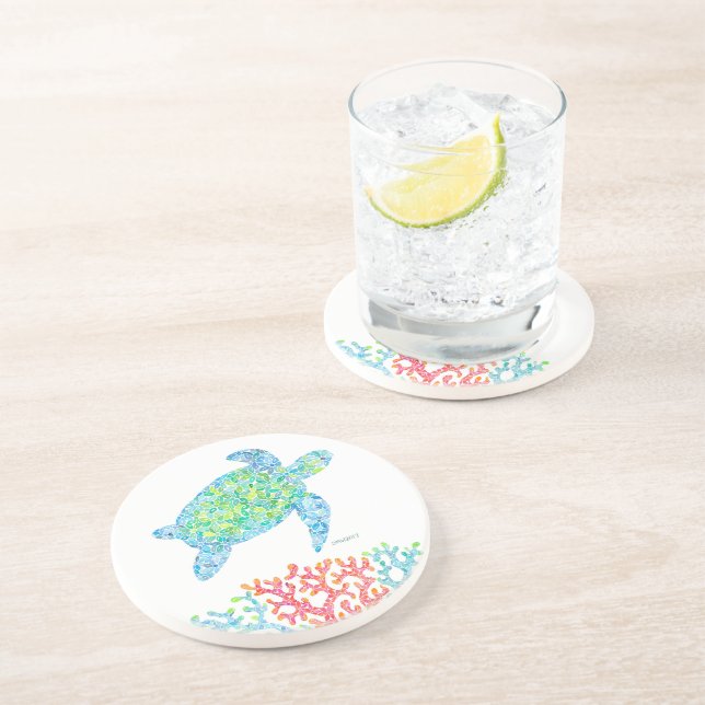 Posavasos Montaña de arenisca de tortuga marina colorida (Lado)