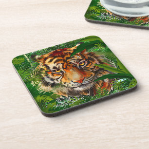 Posavasos Montaña de bebida de tigre de jungla   Arte tigre 