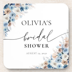 Posavasos Montaña de bebidas Blue Boho Floral