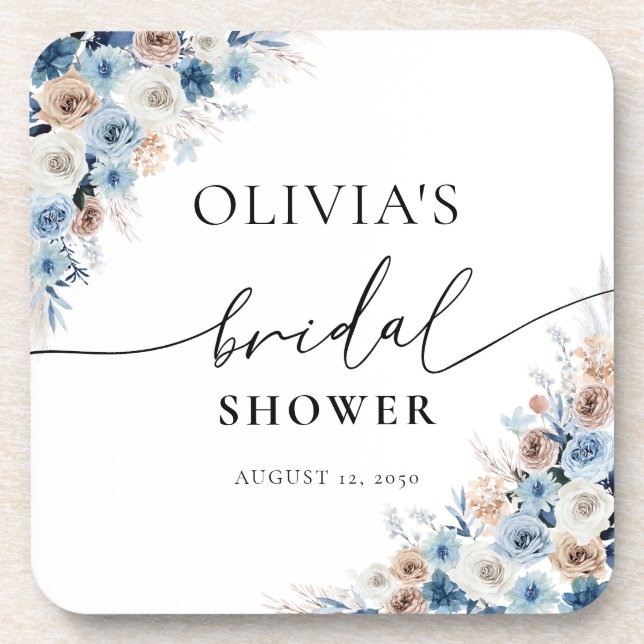 Posavasos Montaña de bebidas Blue Boho Floral (Frente)