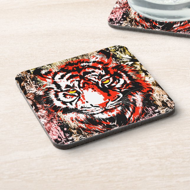 Posavasos Montaña de bebidas del tigre rojo | Cara de tigre  (Lado Izquierdo)