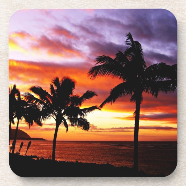 Posavasos Montaña de corcho de atardecer tropical (Frente)
