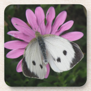 Posavasos Montaña de corcho de flor rosa y mariposa