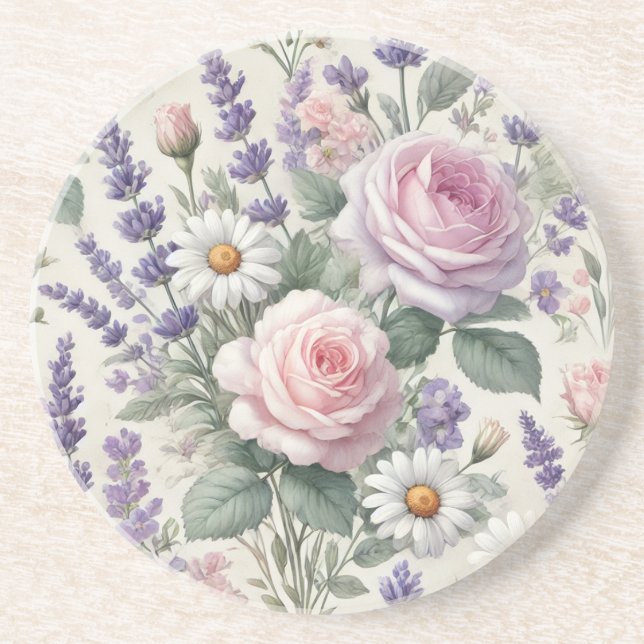 Posavasos Montaña de flores románticas (Frente)