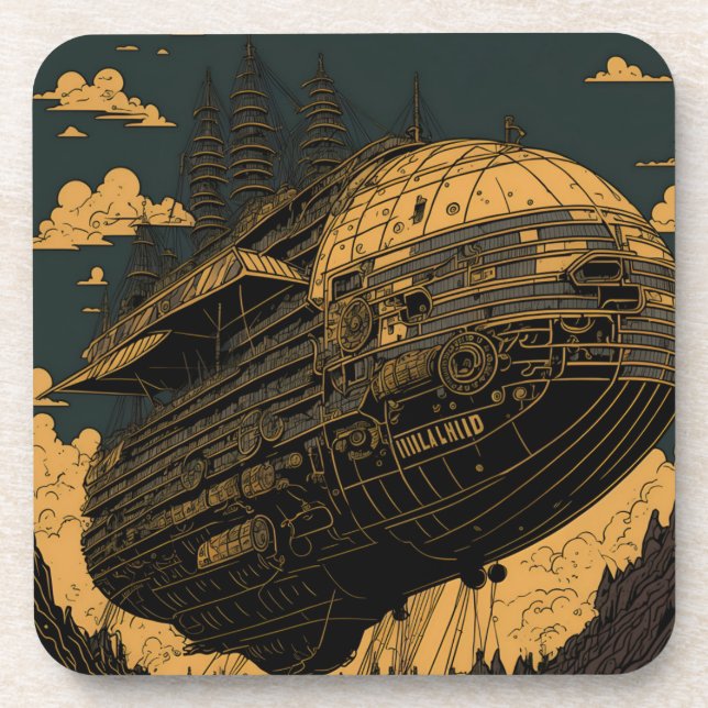 Posavasos Montaña de la nave Steampunk Airship - Elegancia v (Frente)